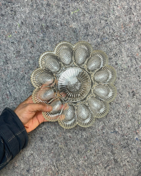 Vintage-y Clear Glass Egg Serving Plate