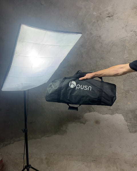 Pusn Softbox Photography Lighting Kit with 2 Lamps, 1 Bulb and Bag