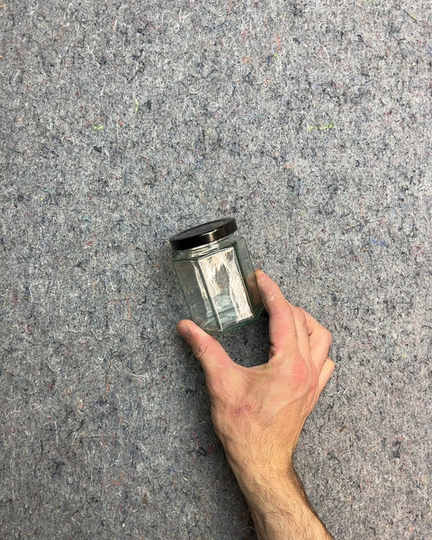 Small Hexagonal Glass Jar with Black Lid