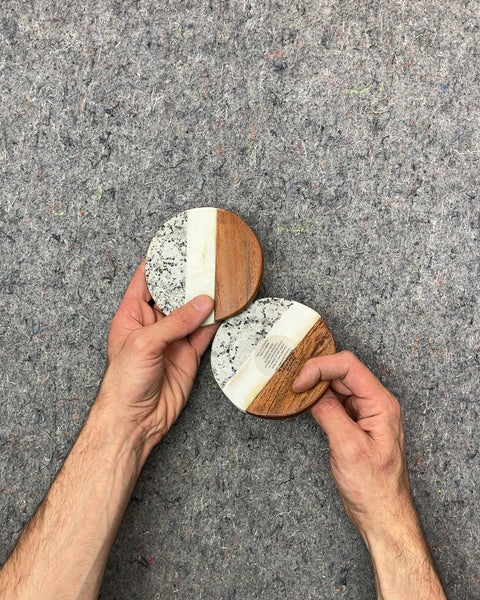 Set of 2 Wood and Stone Coasters