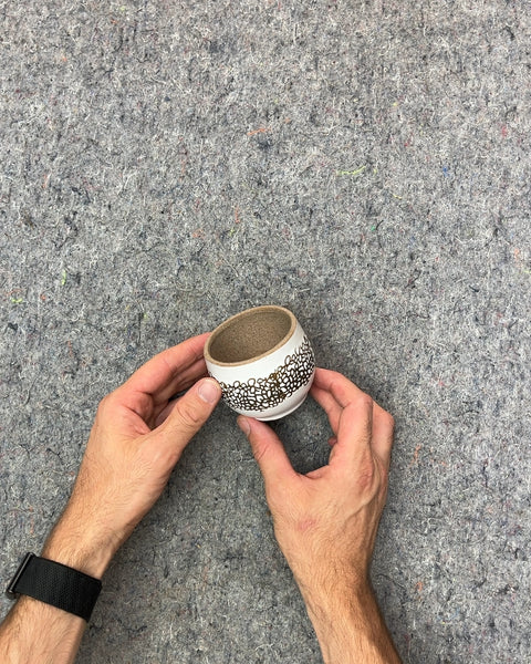 Cute White and Brown Patterned Ceramic Pot, 3"