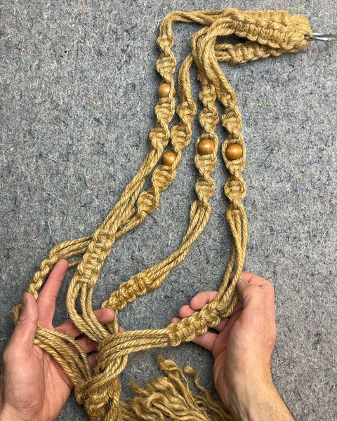 Long Macrame Plant Hanger with Wooden Beads, 50"