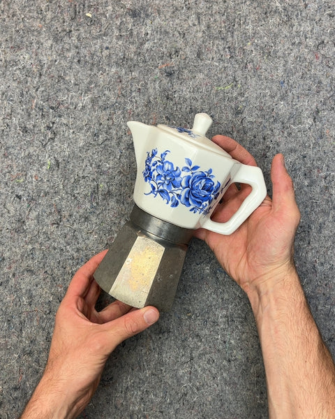 Blue Floral Ceramic and Metal Moka Pot
