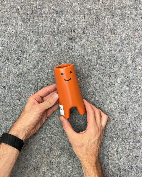 Orange Ceramic Happy Face / Sad Face Vase