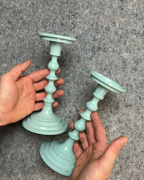 Pair of Light Blue Candlestick Holders