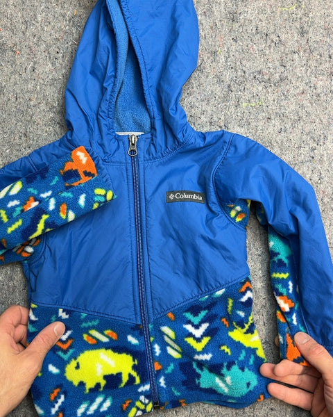 Columbia Blue Hooded Fleece Jacket with Animal Print, Size 3T