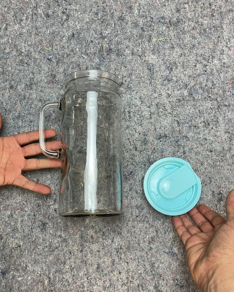 Glass Pitcher with Blue Lid