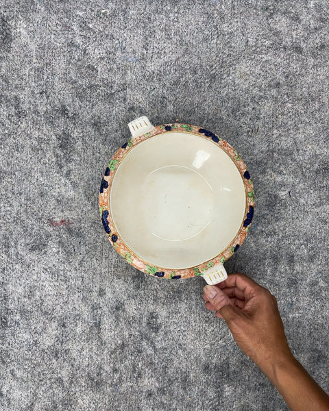 Vintage Hand-Painted Floral Porcelain Serving Bowl with Handles