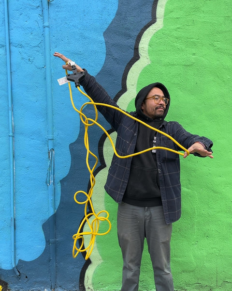Longass Yellow Extension Cord with Triple Outlet