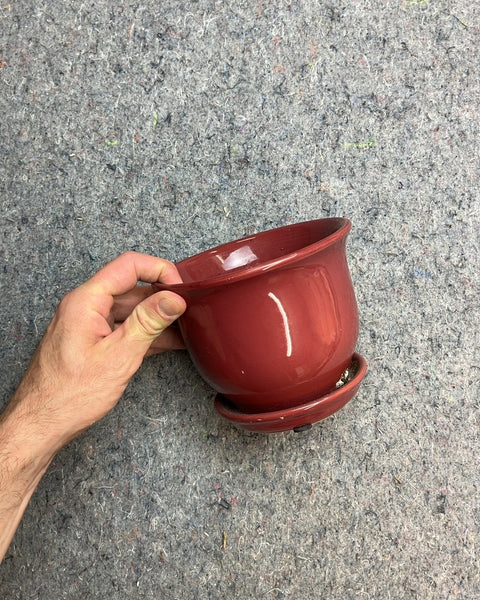 Red Ceramic Planter with Saucer