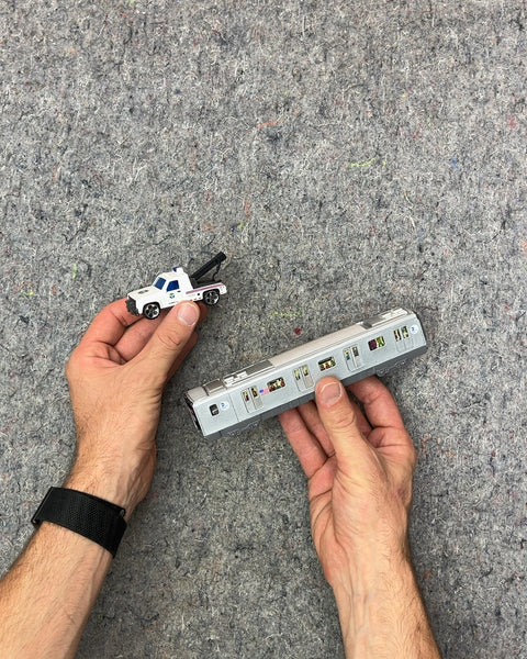 DSNY Tow Truck and E Line Silver Subway Car Toy Set