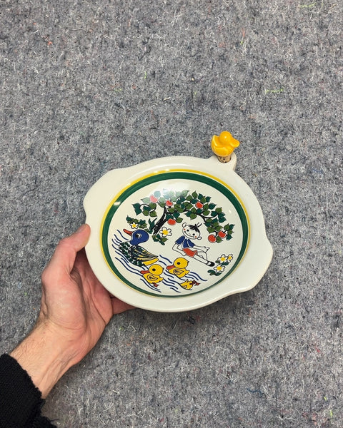 Majolika Kinder-Warmhalte-Teller Duck Baby Food Warming Dish