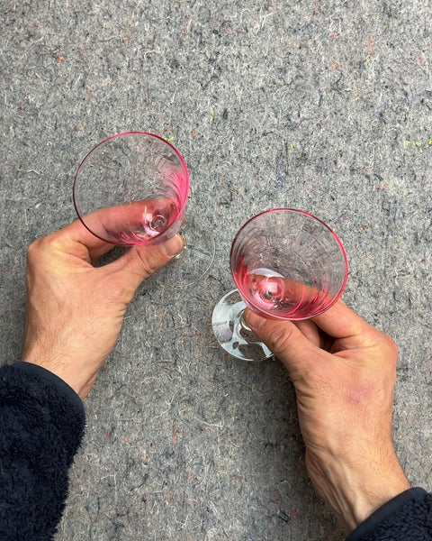 Two More Pink Tinted Glass Cordial Glasses