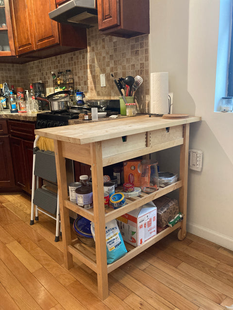 Solid Wood Rolling Kitchen Island, W40xD17xH36"