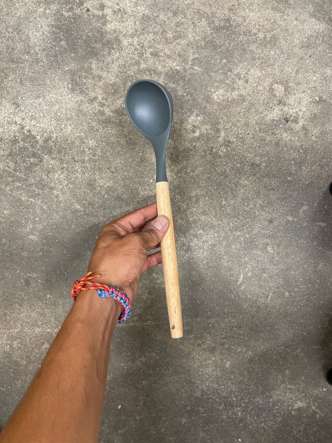 A Silicone & Wood Ladle