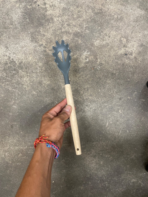A Silicone & Wood Pasta Spoon