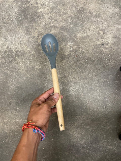 A Silicone & Wood Slotted Spoon