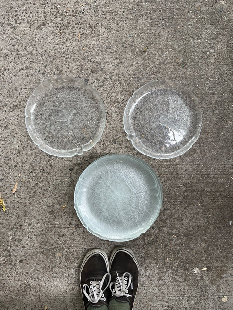 A Stack Of 12 Leaf-Imprinted Dinner Glass Plates