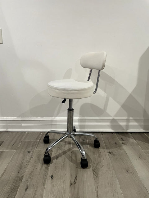 Adjustable Height Comfy White Rolling Stool