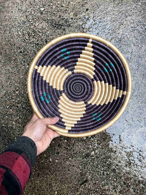 African Coil Basket Bowl, Black, 12"