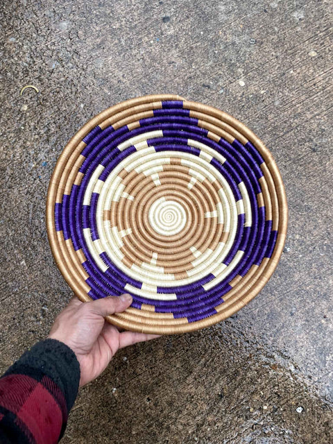 African Coil Basket Bowl, Blue, 12"