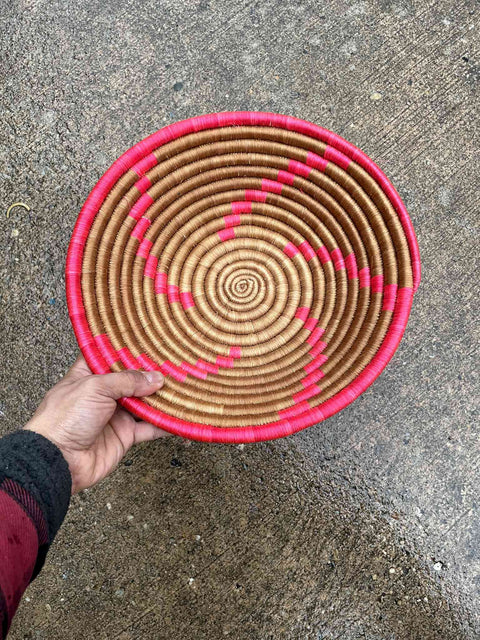 African Coil Basket Bowl, Red, 12"