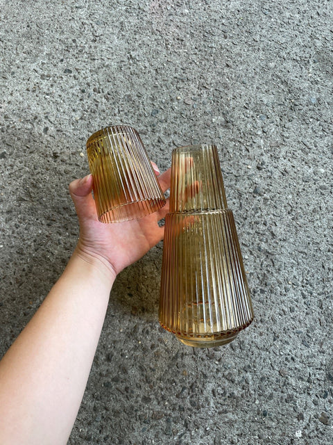 Amber Glass Drinking Carafe with Glass