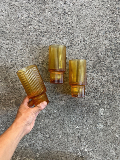 Amber Ribbed Drinking Glasses