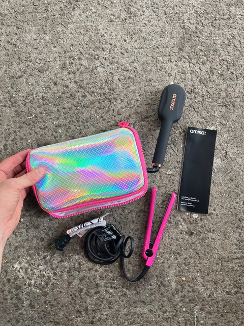 Amika Travel Hair Tools Set With Straightening Brush And Iron