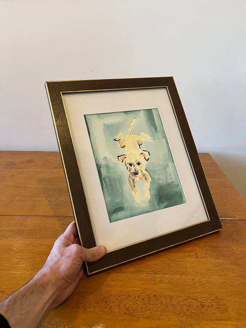 Another Framed Watercolor Of Ivy's Dog, 13x16"