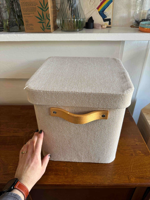 Another Natural Herringbone Storage Cube, 12x12x13"