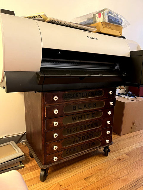 Antique Spool Cabinet On Wheels With A Dope Dope Back
