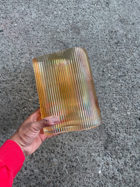 Beautiful Iridescent Ribbed Glass Vase