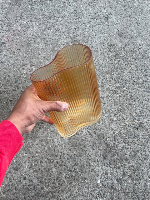 Beautiful Iridescent Ribbed Glass Vase