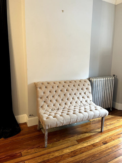 Beige Tufted Velvet Settee, L47"