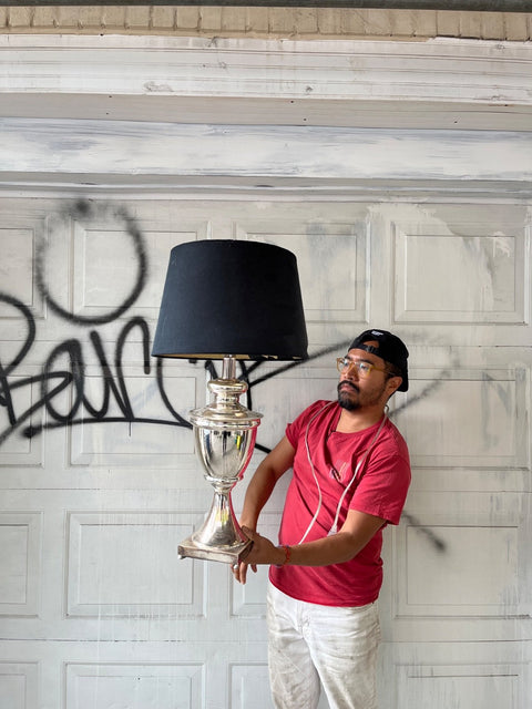 Bigass Silver Lamp With Black Shade
