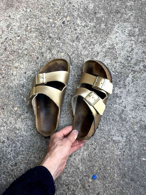 Birkenstocks Arizona Gold Sandals, Size EU 38