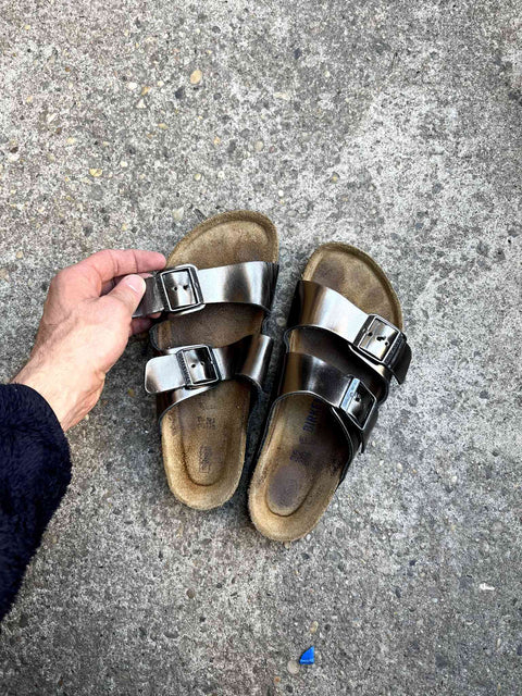 Birkenstocks Arizona Silver Sandals, Size EU 39