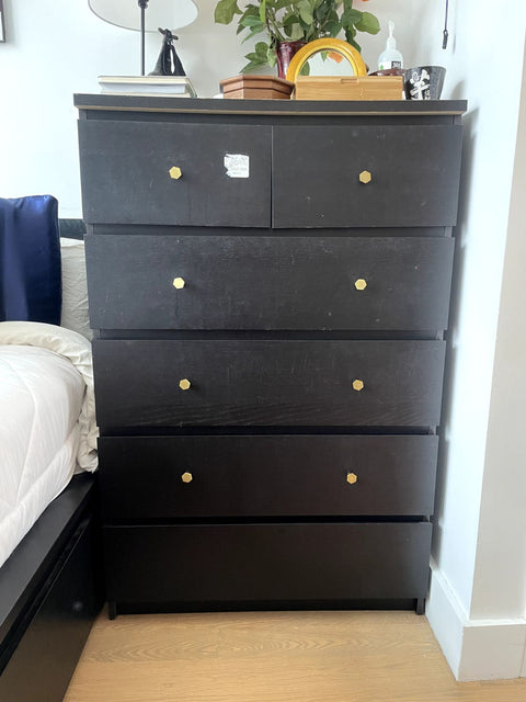 Black Dresser With Gold-colored Knobs, 50x20x32"