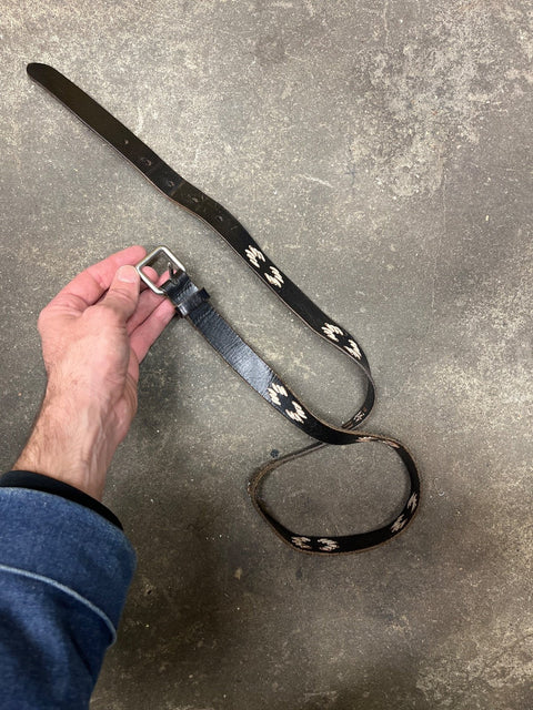 Black Leather Floral Belt, 41" Long