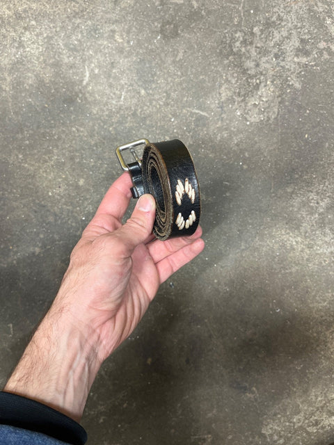 Black Leather Floral Belt, 41" Long
