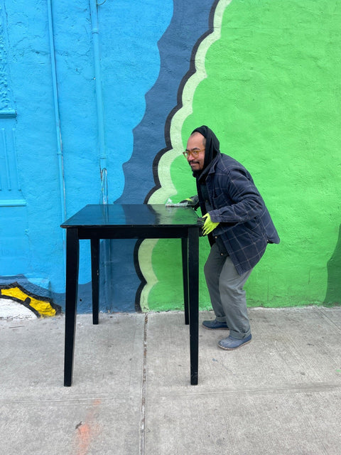 Tall Black Wooden Table, L38xW38x35"