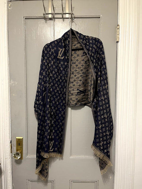 Blue & Beige Louis Vuitton Cashmere Blend Scarf/Shawl