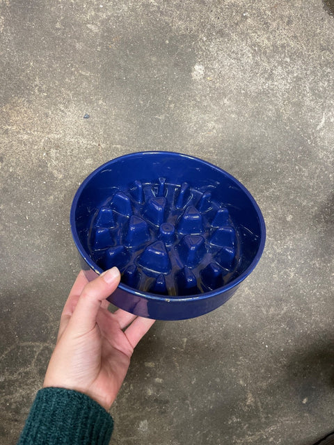 Blue Ceramic Dog Slow Feeder Bowl