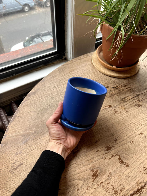 Blue Ceramic Planter And Saucer