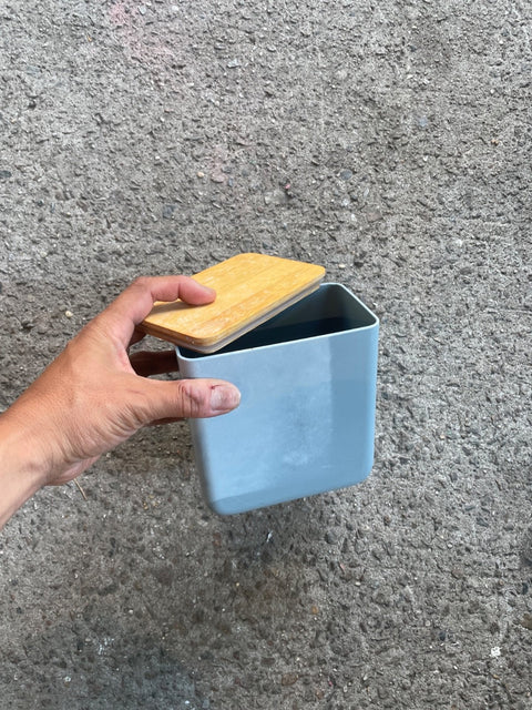 Blue Container With Wood Lid