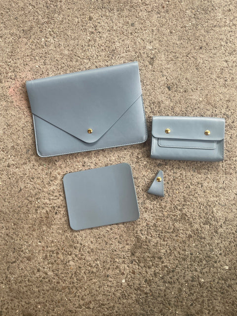 Blue Leather Computer Accessories Set