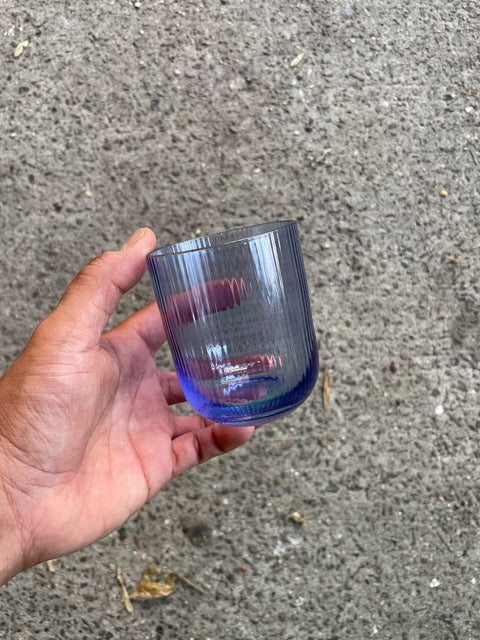 Blue Ribbed Drinking Glass