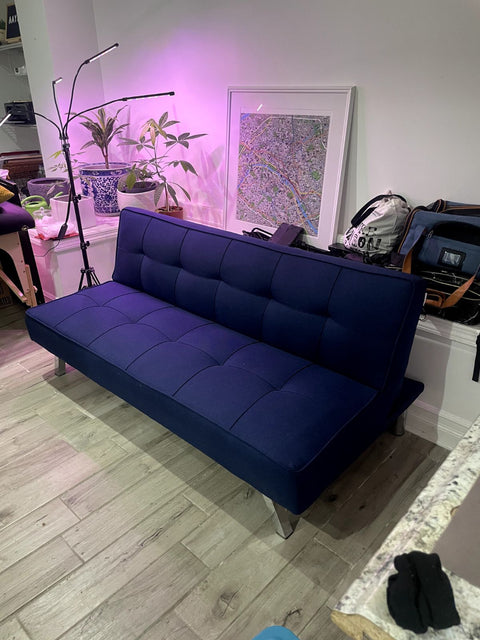Blue Tufted Convertible Sofa Sleeper, W67xD39xH14in