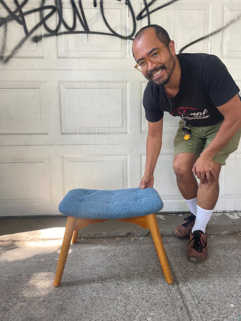 Blue Upholstered Footstool